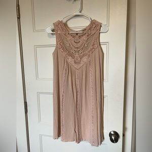 Blush Pink Lace Mesh Textured Sleeveless Knee Length Dress